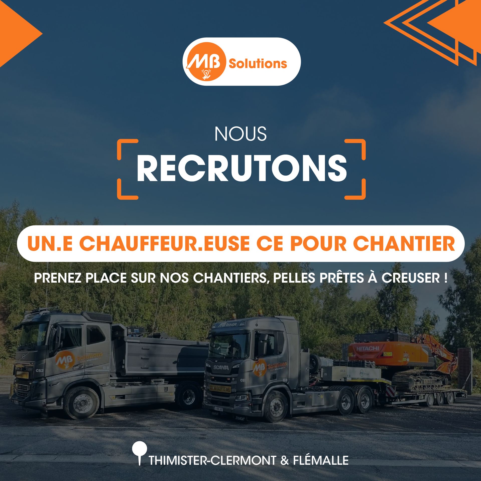 MB Solutions recrute un·e chauffeur·euse CE pour chantier (H/F/X)
