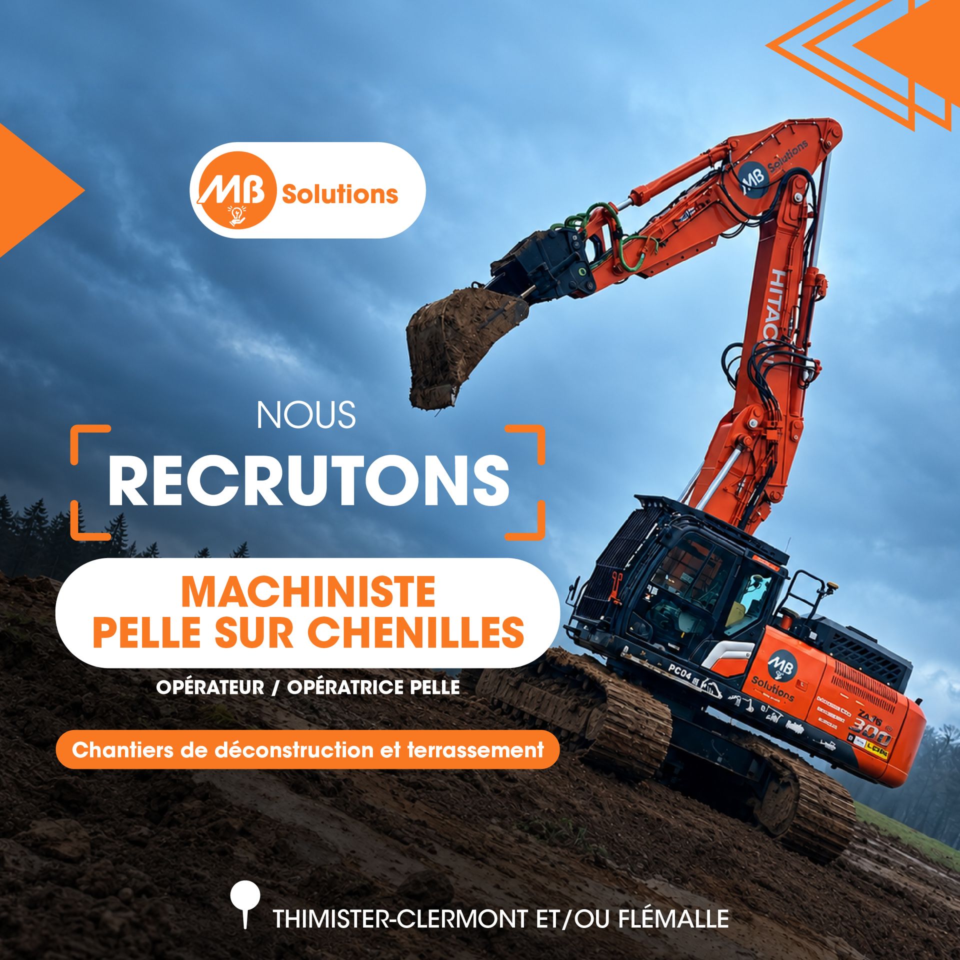 MB Solutions recrute un machiniste pelle sur chenilles (H/F/X)