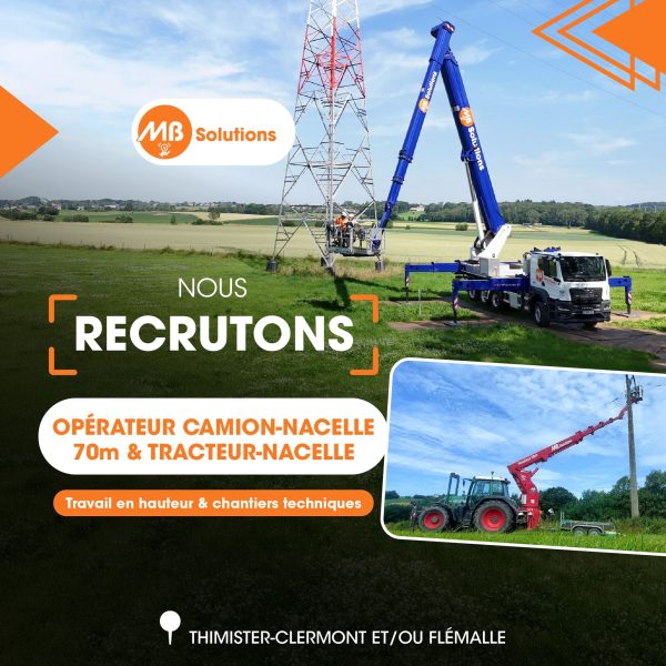 MB Solutions recrute un opérateur camion-nacelle 70m et tracteur-nacelle (H/F/X)