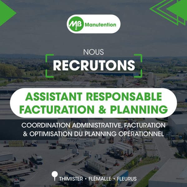 Visuel de l'offre d'emploi pour assistant responsable facturation et assistant planning (H/F/X) au sein du pôle MB Manutention