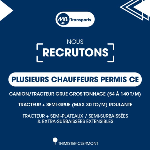 Visuel pour le recrutement de plusieurs chauffeurs au sein de MB Groupe
